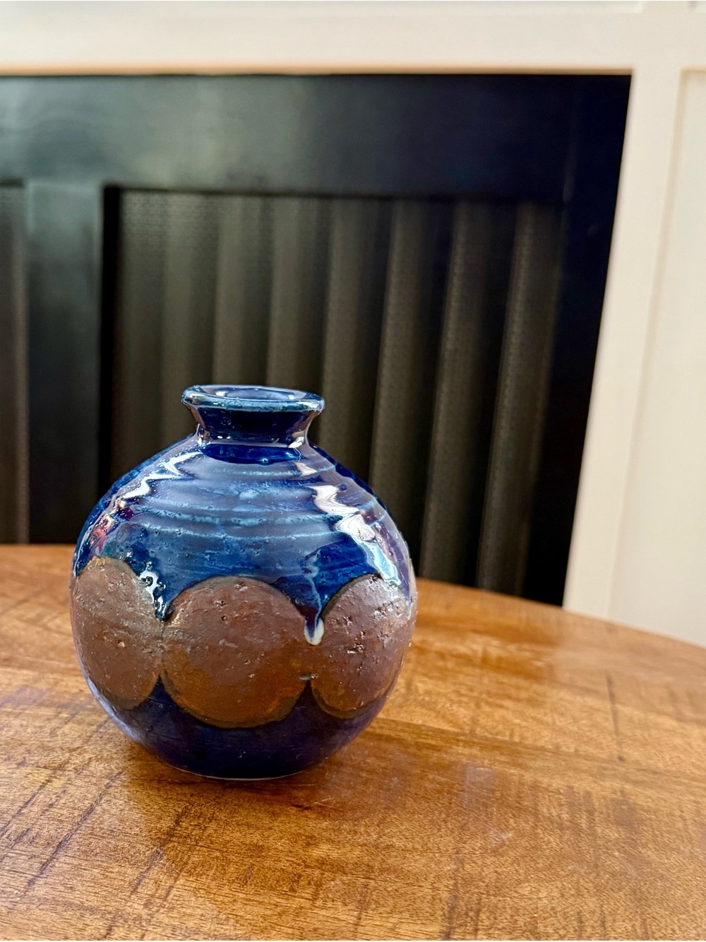 Otagiri Blue and Brown Round Globe Bud Vase